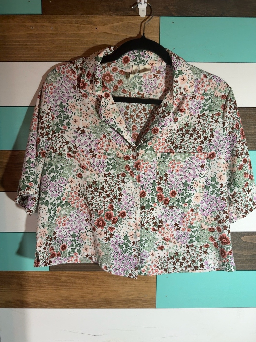 Cynthia Rowley Pink & Green Floral Cropped Button-Down